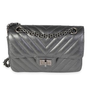 Chanel Metallic Grey Aged Calfskin Chevron Quilted 2.55 Reissue Mini Flap Bag